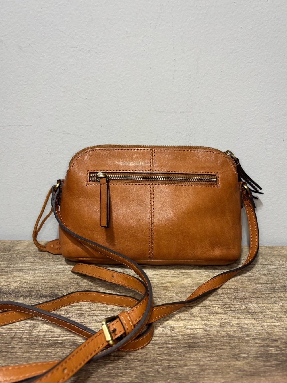 Woven Leather Crossbody Bag in Camel - Picture 4 of 12